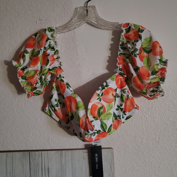 BCBG Paris Peach Poof Sleeve  Bathing Suit Halter Top Size 2XL - Picture 3 of 6